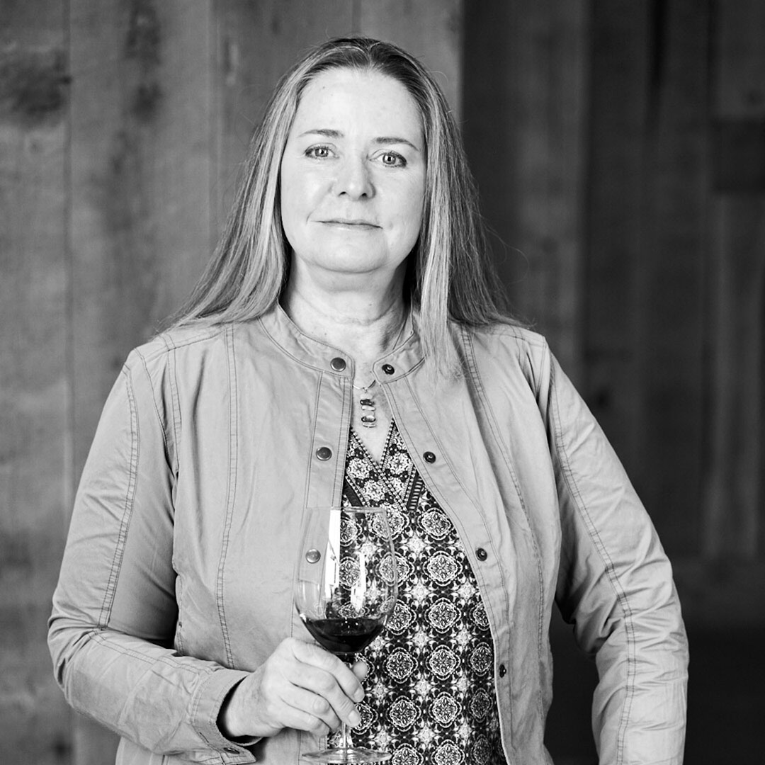 A photograph of Kathe Kaigas, Brasswood's Director of Winemaking