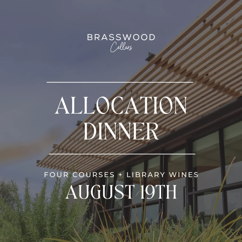 Brasswood Allocation Dinner promotional image: a collage of abstract industrial images, and a black rectangle overlay, with text that says, "Allocation Dinner Member Only Ticket August 19th, 2022 Calistoga, CA"