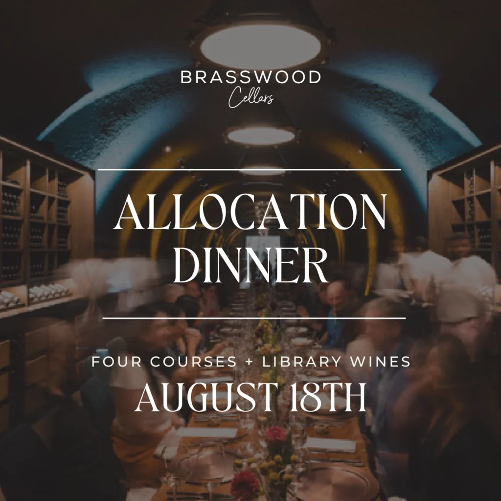 Allocation Dinner flyer for Brasswood's August 18th Allocation Dinner event.