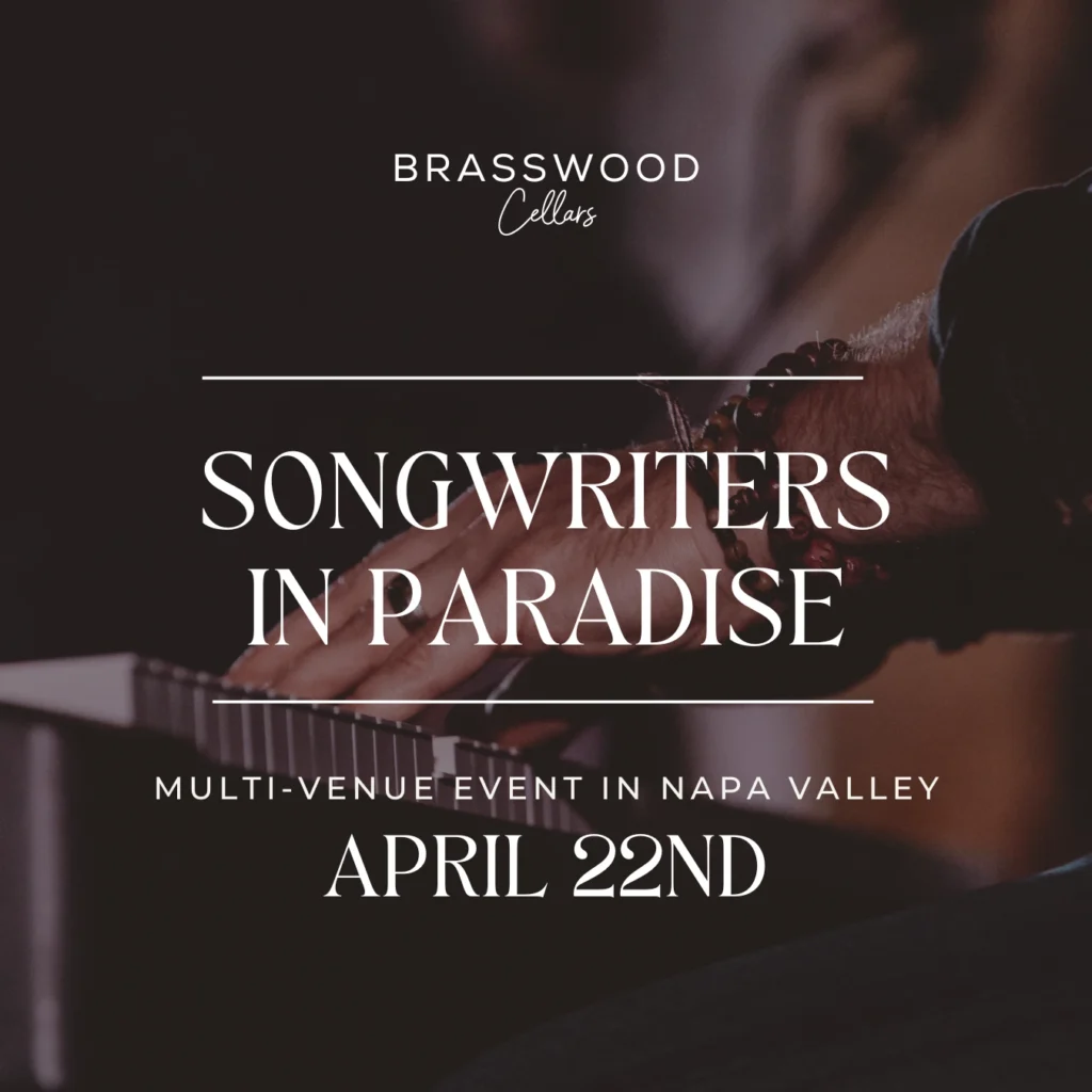 Songwriters in Paradise event flyer for the Brasswood event on April 22nd 2023