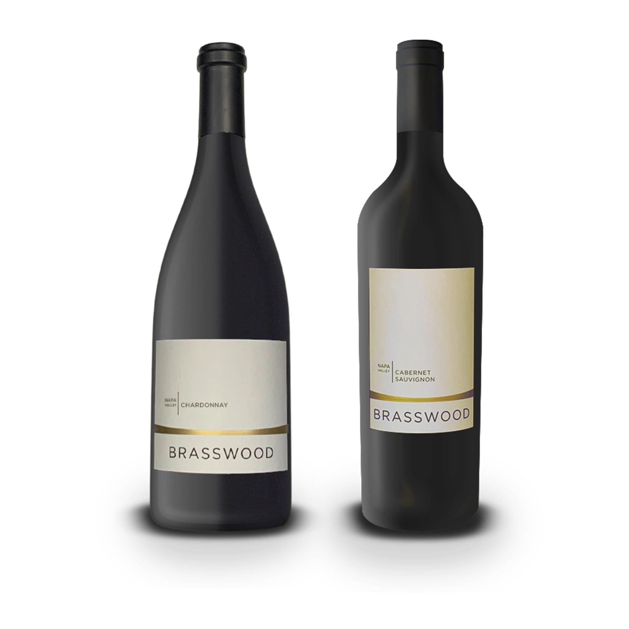 A curated wine gift featuring 2 bottles of Brasswood's 2023 Chardonnay + 2022 BRV Cabernet Sauvignon in a Gift Box
